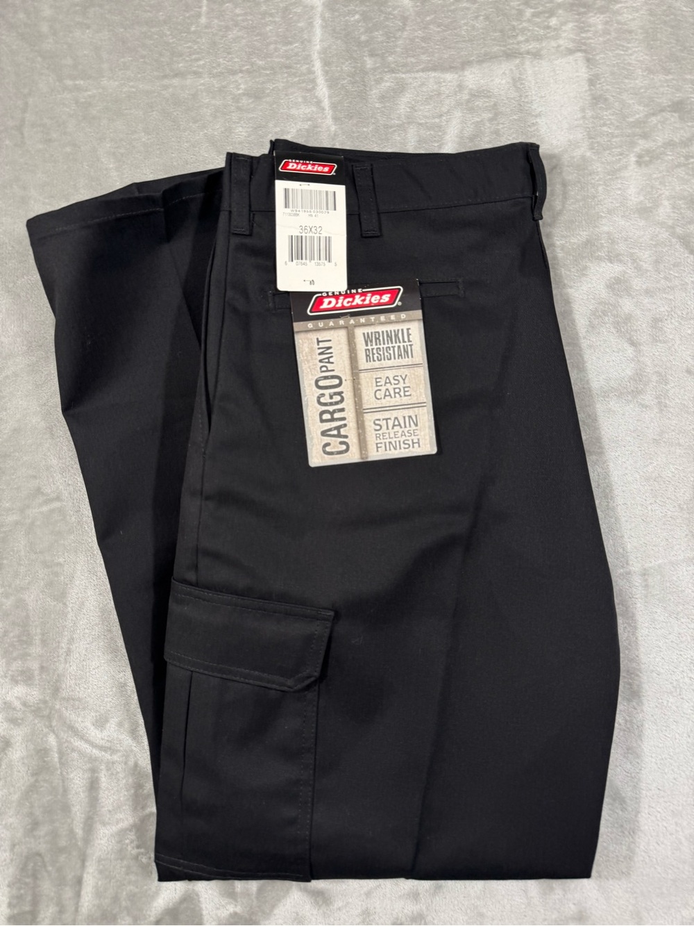 Dickies Mens Straight Leg Cargo Pants Black 36x32 Workwear Wrinkle Resistant